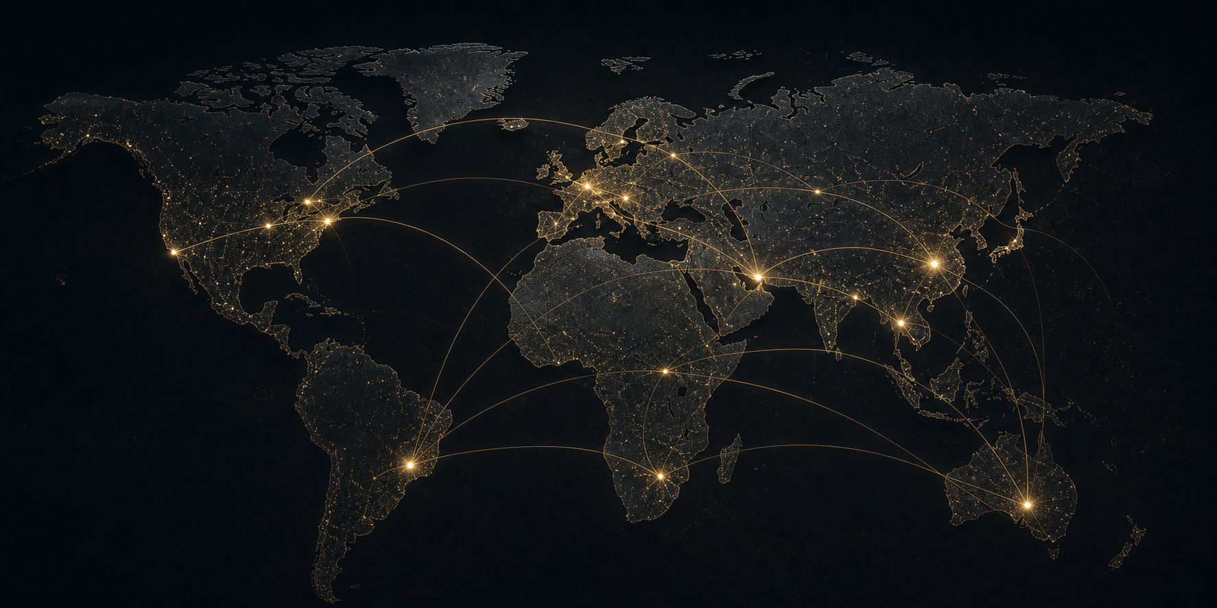 World map connected by international trade routes
